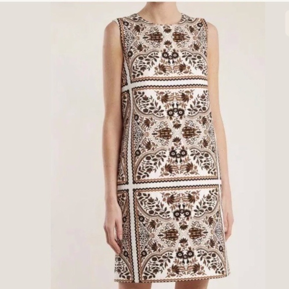 Max Mara Studio Cotton Sleeveless Tile Print Berto Shift Dress Women's Size 12